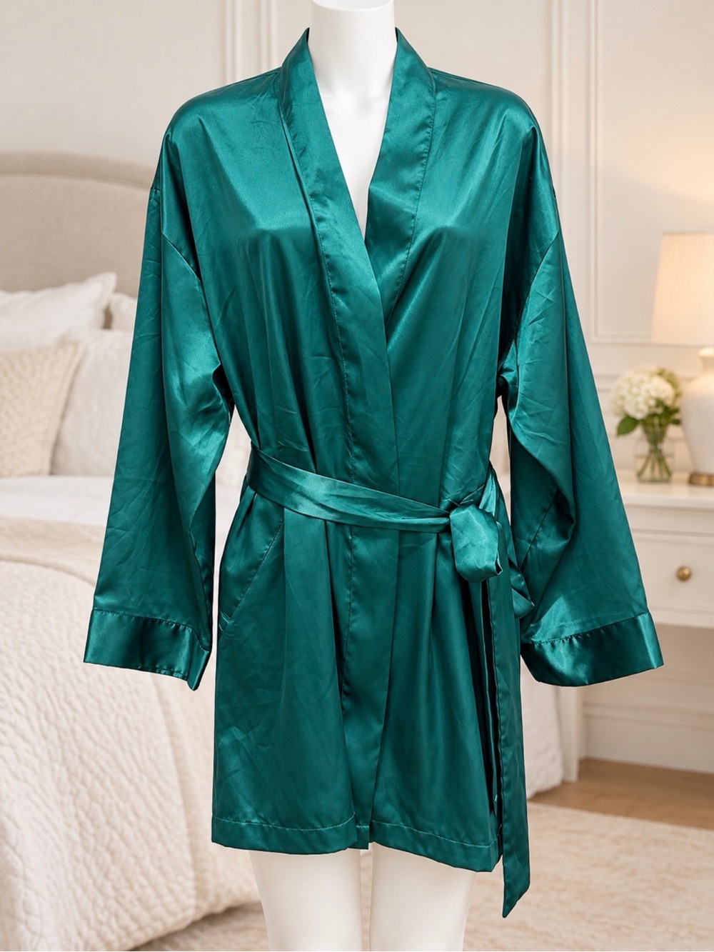 Victoria's Secret Teal Satin Short Wrap Robe o/s